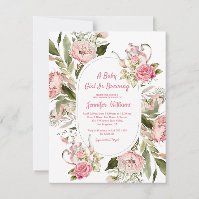 Convite menina preparando chá de fraldas de festas de chá  (Frente)