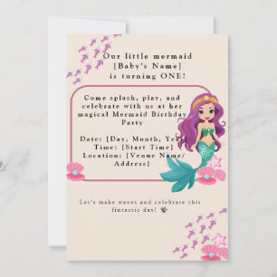 Convite Menina Primeira Festa de aniversário Sereia