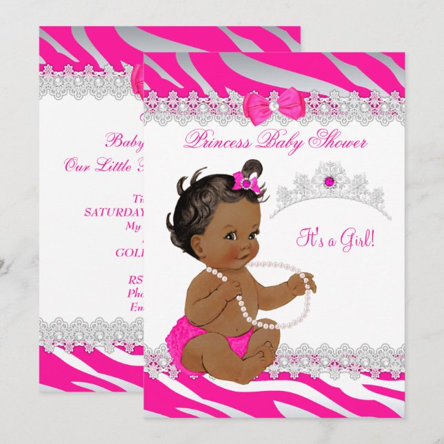Convite Menina Princesa Churrasco Bebê Rosa Quente Zebra É (Frente/Verso)