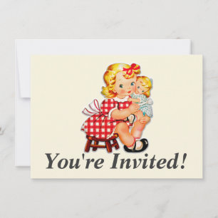 Convite Menina retro vintage boneca