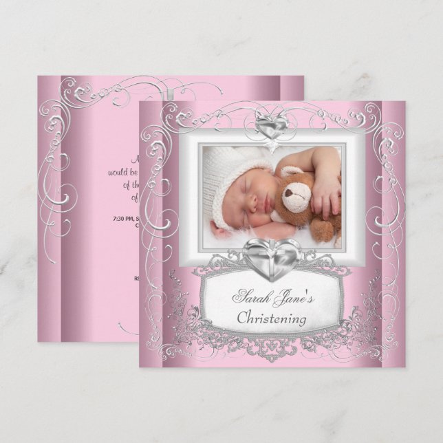 Convite Menina Rosa Batizado Batismo Cruz Branco (Frente/Verso)