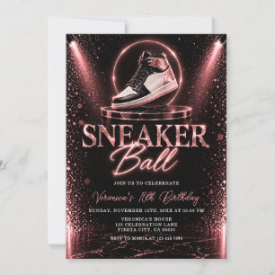 Convite Menina Rosa dourado glamour 16º aniversário sneake