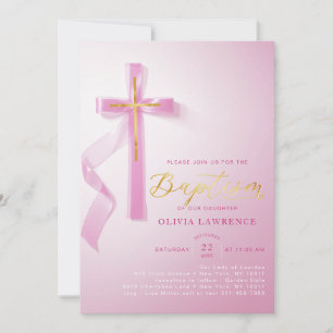 Convite Menina rosa elegante Batismo religioso Santo Batis