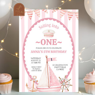 Convite Menina Rosa Entrar em um aniversário de marinheiro