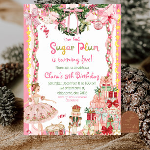 Convite Menina Rosa Excêntrica Menina Sugarplum Natal Aniv