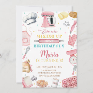 Convite Menina Rosa Fazendo Bolo De Aniversário