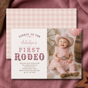 Convite Menina Rosa Primeiro Rodeio Foto 1º Aniversário