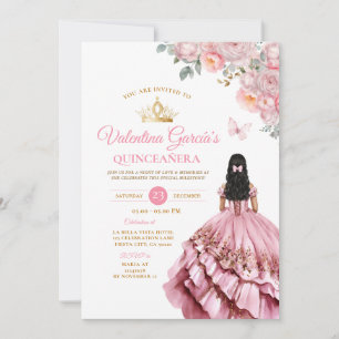 Convite Menina Rosa Quinceañera 15 Anos Flores Dourados