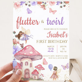 Convite Menina Rosa Roxo Floral Fada Aniversário
