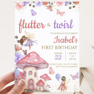 Convite Menina Rosa Roxo Floral Fada Aniversário