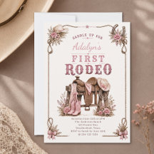Menina Rosa Vintage Primeiro Rodeio Aniversário de