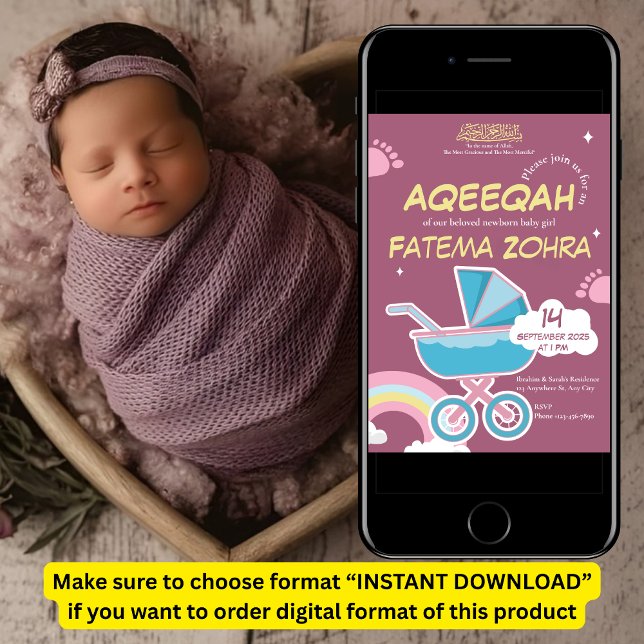 Convite Menina Roxa Roxa Menina Muslim Aqeqah (Criador carregado)