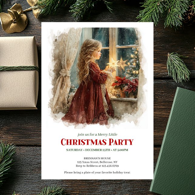 Convite Menina rústica aguardando Natal impressão de Natal (Rustic girl awaiting Santa printable Christmas invitation

)