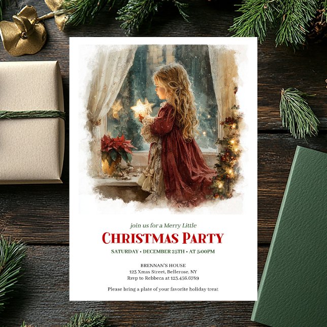 Convite Menina rústica segurando estrela brilhante para im (Rustic little girl holding shining star printable invitation

)