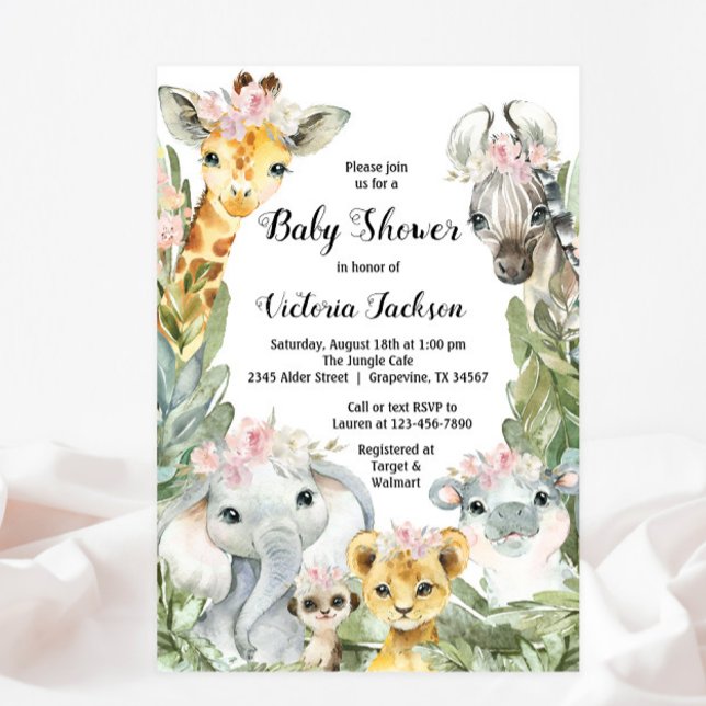 Convite Menina Safari Baby Shower (You can change all text, font style, font color.)