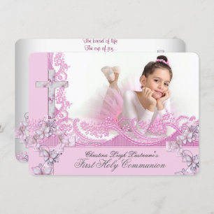 Convite Menina Sagrada Comunhão Bonito Rosa