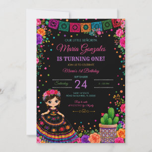 Convite Menina Señorita 1º Aniversário Vestido Mexicano Co