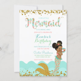 Convite Menina Sereia Menina Afro-Americana Pêssego Hortel