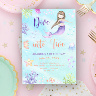 Convite Menina Sereia Mergulhe Nos Cinco 5º Aniversário