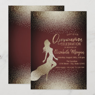 Convite Menina Silhueta Chic Elegante,Confetes Quinceañera