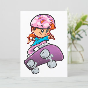 Convite Menina Skatista Diversão Capacete Rosa Skate