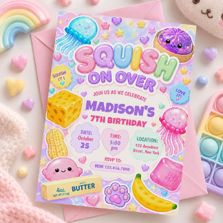 Convite Menina Squishy Fofa Kawaii Festa de Aniversário Co