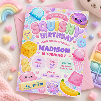 Convite Menina Squishy Fofa Kawaii Festa de Aniversário Co
