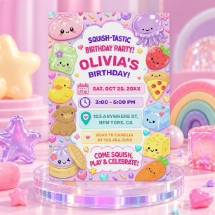 Convite Menina Squishy Fofa Kawaii Festa de Aniversário Co