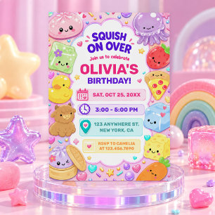 Convite Menina Squishy Fofa Kawaii Festa de Aniversário Co