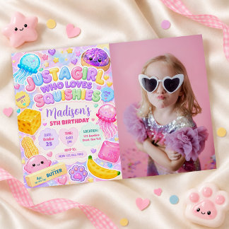 Convite Menina Squishy Fofa Kawaii Foto Colorida de Aniver