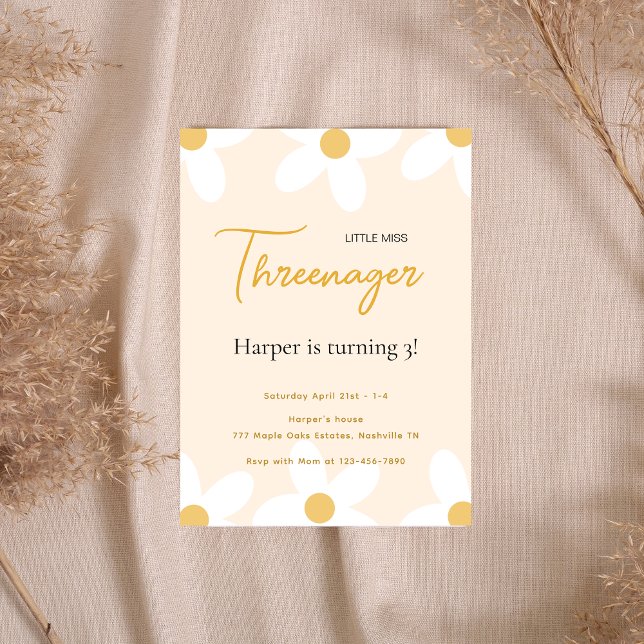 Convite Menina Threenager Pink Daisy Birthday (Criador carregado)