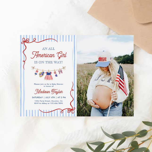 Convite Menina totalmente americana, foto do chá de bebê d (Criador carregado)
