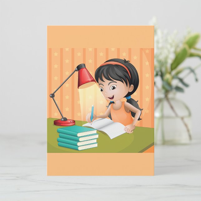 Convite Menina Trabalhando Em Uma Mesa (Criador carregado)