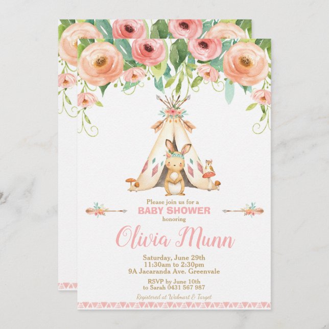 Convite Menina tribal de Boho da floresta do chá de (Frente/Verso)