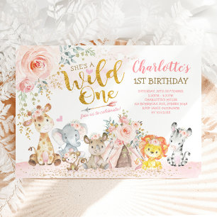 Convite Menina Tribal Selva Animal Selvagem Um primeiro an