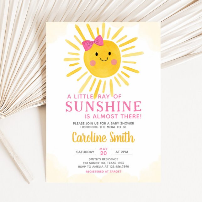 Convite Menina Um Pequeno Raio de Chá de fraldas Sol (Girl A Little Ray of Sunshine Baby Shower Invitation)