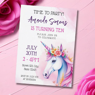 Convite Menina Unicórnio Floral Pastel Sonho 10º Aniversár