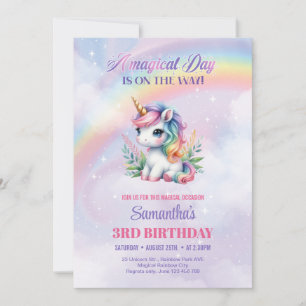 Convite Menina Unicórnio Pastel Sonhadora Aniversário Dia