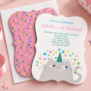 Convite Menina Unicórnio Rosa 1º Aniversário