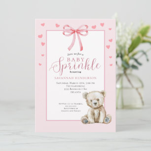 Convite Menina Urso de Pelúcia Rosa Bege com Sprinkle