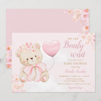 Convite Menina Urso Teddy Boho Rosa Mal Podemos Esperar Ch