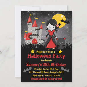 Convite Menina Vampira Fofa e Aniversário de Halloween do 
