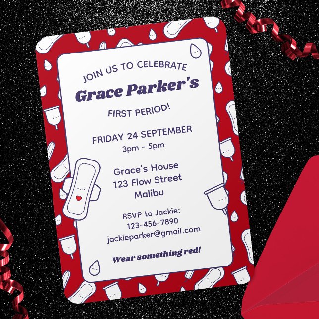 Convite Menina Vermelha Menstrual Vermelha Festa de Primei (In Situ)