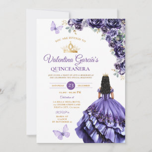 Convite Menina Vestido Roxo Quinceañera 15 Anos Flores Our