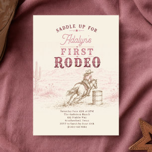 Convite Menina Vintage Rosa Primeiro Rodeio 1º Aniversário