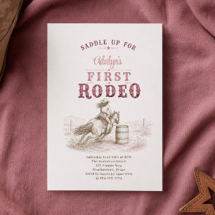 Convite Menina Vintage Rosa Primeiro Rodeio 1º Aniversário