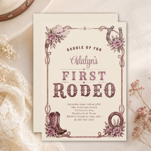 Convite Menina Vintage Rosa Primeiro Rodeio 1º Aniversário