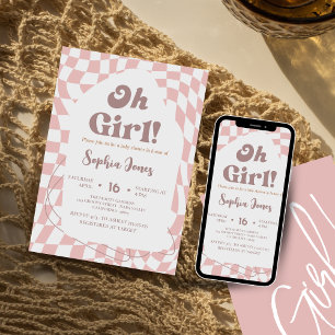 Convite Menina! Xadrez Rosa Gingham chá de bebê