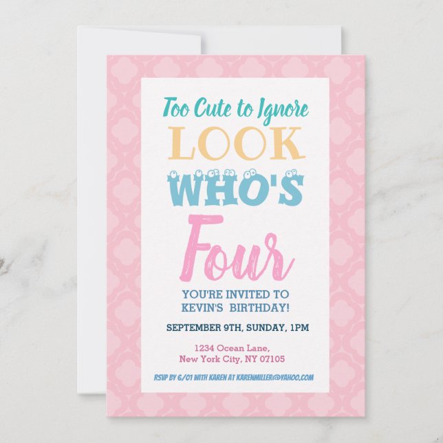 Convite Meninas 4.o Aniversário Citação (Frente)