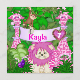 Convite Meninas 5 BIRTHDAY Jungle Invitation com macacos